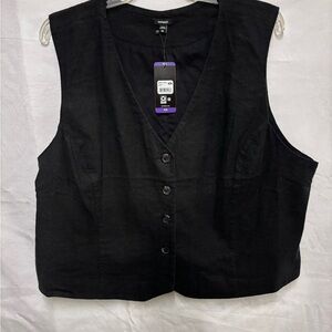 Women’s Express Linen Button Up Vest XXL Black Goth Quiet Luxury  Minimalist NWT